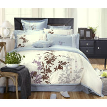 300TC Cotton Embroidery Home Textile Bedding Set Oriental Design Duvet Cover Light Blue